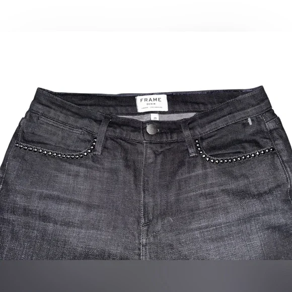 Frame Women’s Le High Straight leg Studded Black Jeans Size 29 - Picture 3 of 7